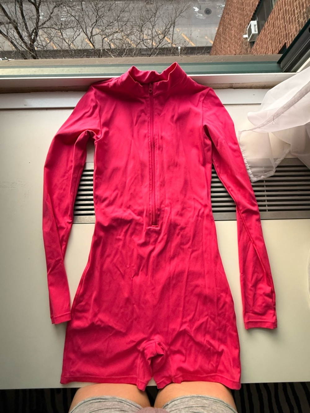 Kids Pink Long-Sleeve One-Piece Zipper Romper